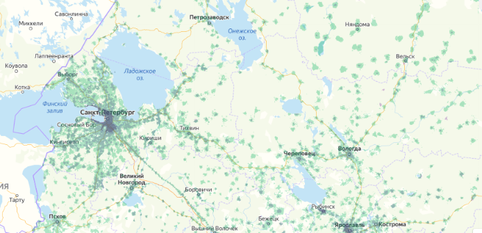 Зона покрытия МТС на карте Мытищи 