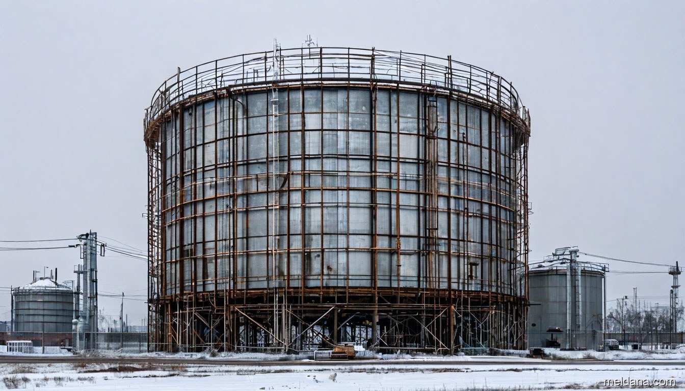 Защитная сетчатая конструкция ЗАСЛОН над резервуаром РВС-10000 (высокостенный, ЛПДС)